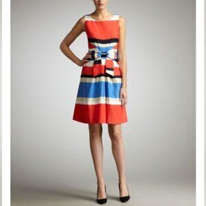 KATE SPADE Jillian Linen Blend Striped Bow-Waist Midi Dress Women's Size 6